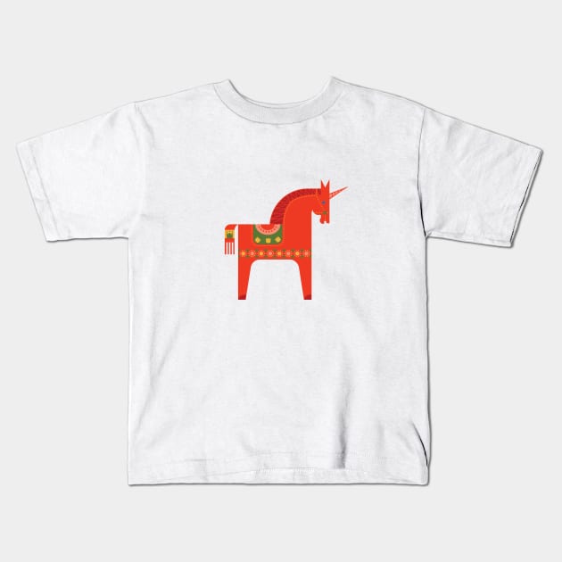 Traditional Inspired Scandinavian Folkstory in Green + Red Kids T-Shirt by latheandquill